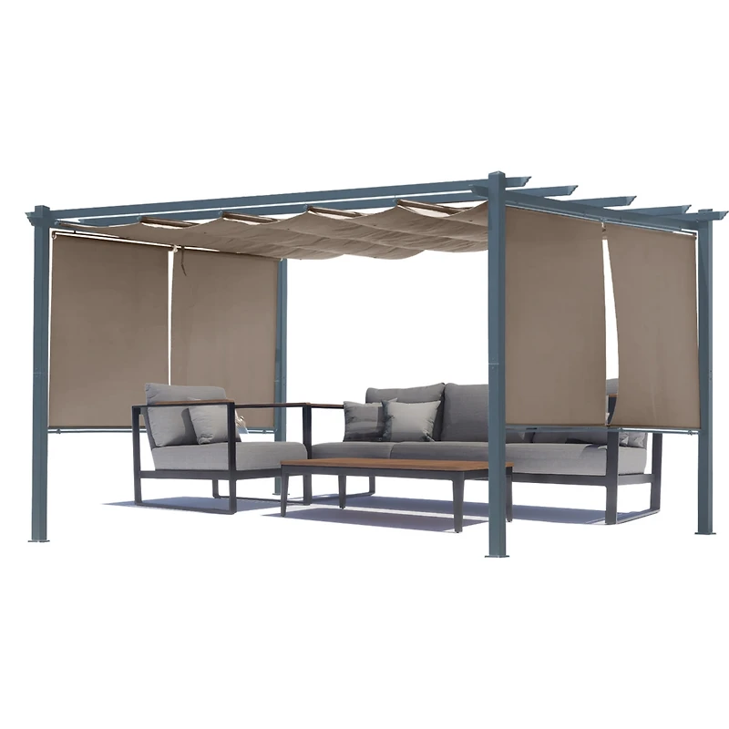 Aoodor 120''x155.1''x87.4'' Outdoor Pergola with Retractable Canopy, Aluminum Frame, 4 Pieces Patio Sun Shade Shelter for Backyard.