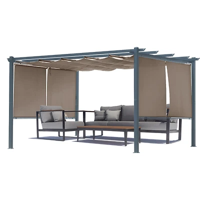 Aoodor 120''x155.1''x87.4'' Outdoor Pergola with Retractable Canopy, Aluminum Frame, 4 Pieces Patio Sun Shade Shelter for Backyard.
