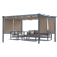 Aoodor 120''x155.1''x87.4'' Outdoor Pergola with Retractable Canopy, Aluminum Frame, 4 Pieces Patio Sun Shade Shelter for Backyard.
