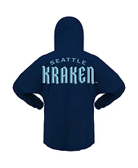 Women's Fanatics Deep Sea Blue Seattle Kraken Jersey Lace-Up V-Neck Long Sleeve Hoodie T-shirt