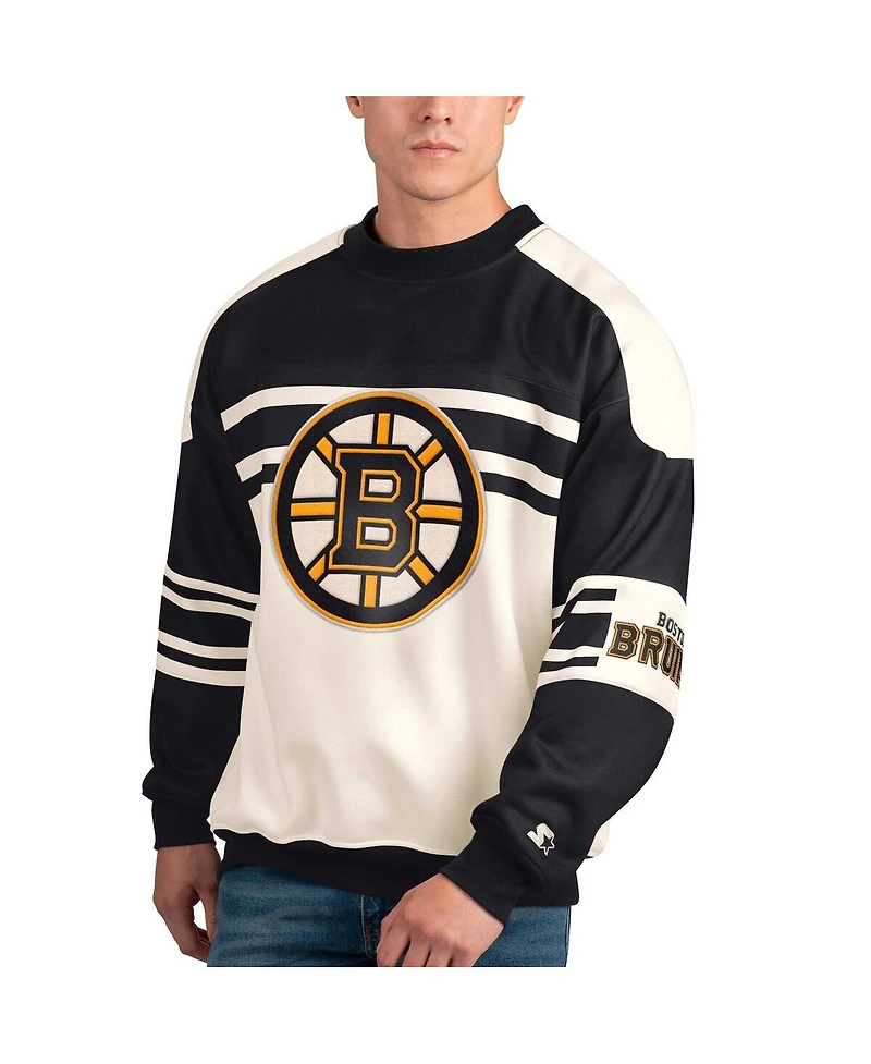 Men's Starter White Boston Bruins Defense Fleece Crewneck Pullover Sweatshirt