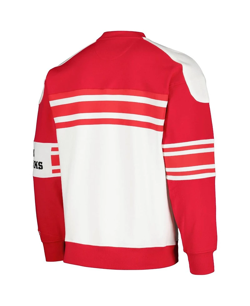 Men's Starter White Chicago Blackhawks Defense Fleece Crewneck Pullover Sweatshirt