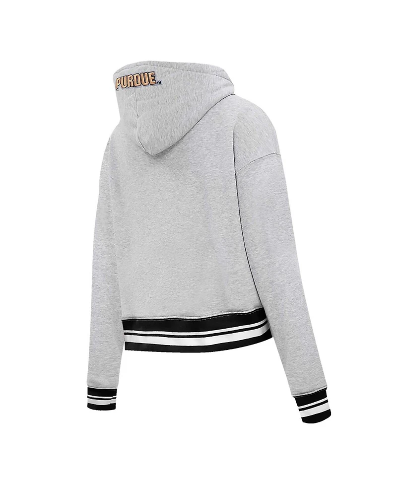 Women's Pro Standard Heather Gray Purdue Boilermakers Script Tail Fleece Cropped Pullover Hoodie