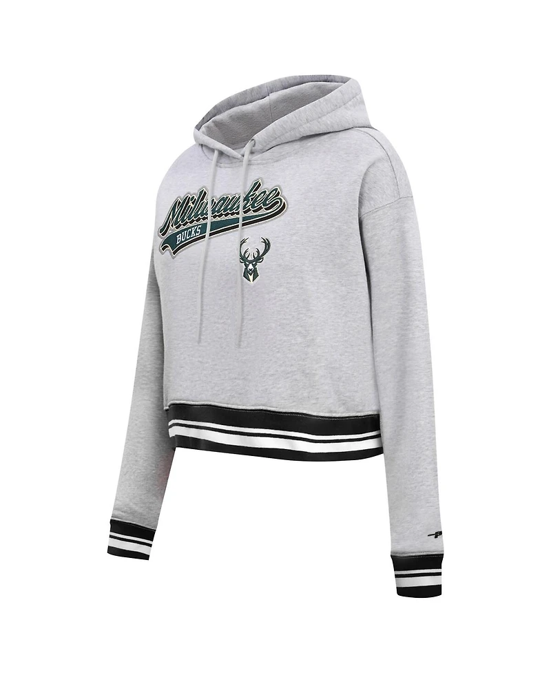 Women's Pro Standard Heather Gray Milwaukee Bucks Script Tail Cropped Pullover Hoodie