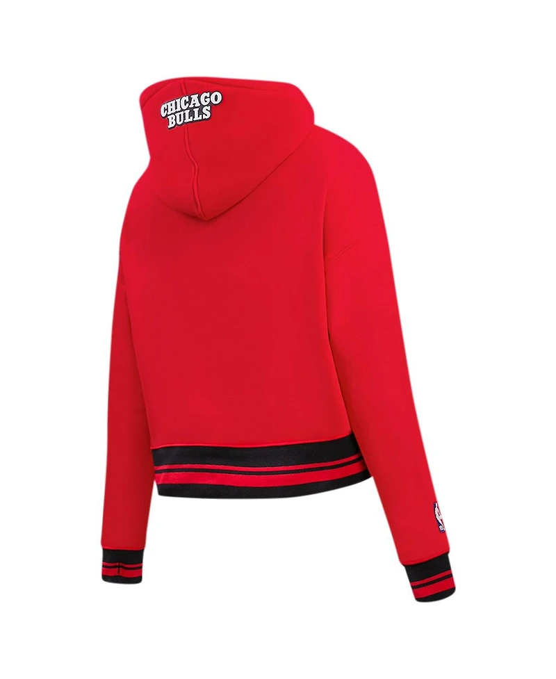 Women's Pro Standard Red Chicago Bulls Script Tail Cropped Pullover Hoodie