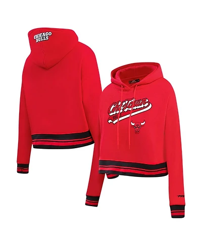 Women's Pro Standard Red Chicago Bulls Script Tail Cropped Pullover Hoodie