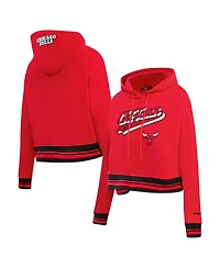 Women's Pro Standard Red Chicago Bulls Script Tail Cropped Pullover Hoodie