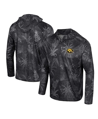 Men's Colosseum Black Iowa Hawkeyes Palms Printed Lightweight Quarter-Zip Hooded Top