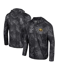 Men's Colosseum Black Iowa Hawkeyes Palms Printed Lightweight Quarter-Zip Hooded Top