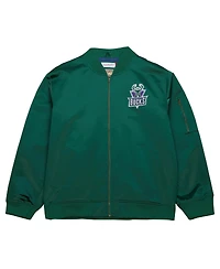 Men's Mitchell & Ness Green Distressed Milwaukee Bucks Hardwood Classics Vintage-Like Logo Full-Zip Bomber Jacket