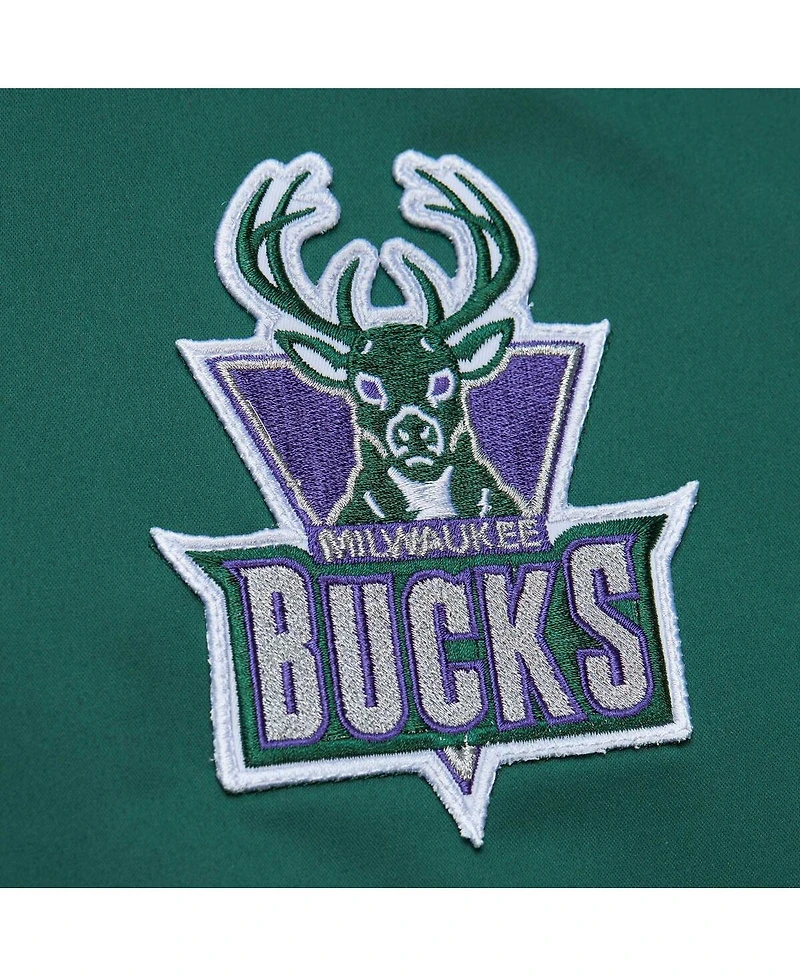 Men's Mitchell & Ness Green Distressed Milwaukee Bucks Hardwood Classics Vintage-Like Logo Full-Zip Bomber Jacket