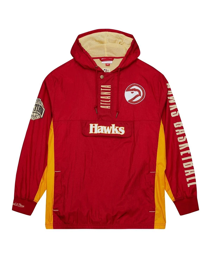 Men's Mitchell & Ness Red Distressed Atlanta Hawks Team Og 2.0 Vintage-Like Logo Anorak Windbreaker Quarter-Zip Jacket