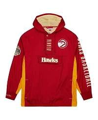 Men's Mitchell & Ness Red Distressed Atlanta Hawks Team Og 2.0 Vintage-Like Logo Anorak Windbreaker Quarter-Zip Jacket