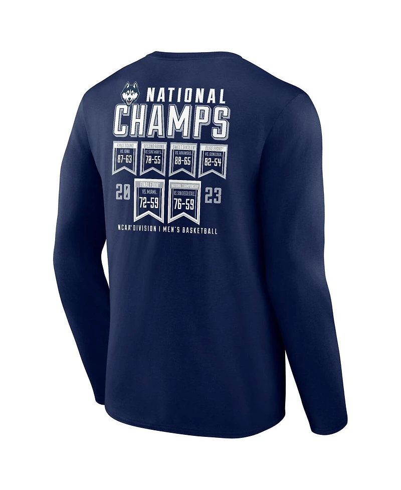 Men's Fanatics Navy UConn Huskies 2023 Ncaa Basketball National Champions Schedule Long Sleeve T-shirt