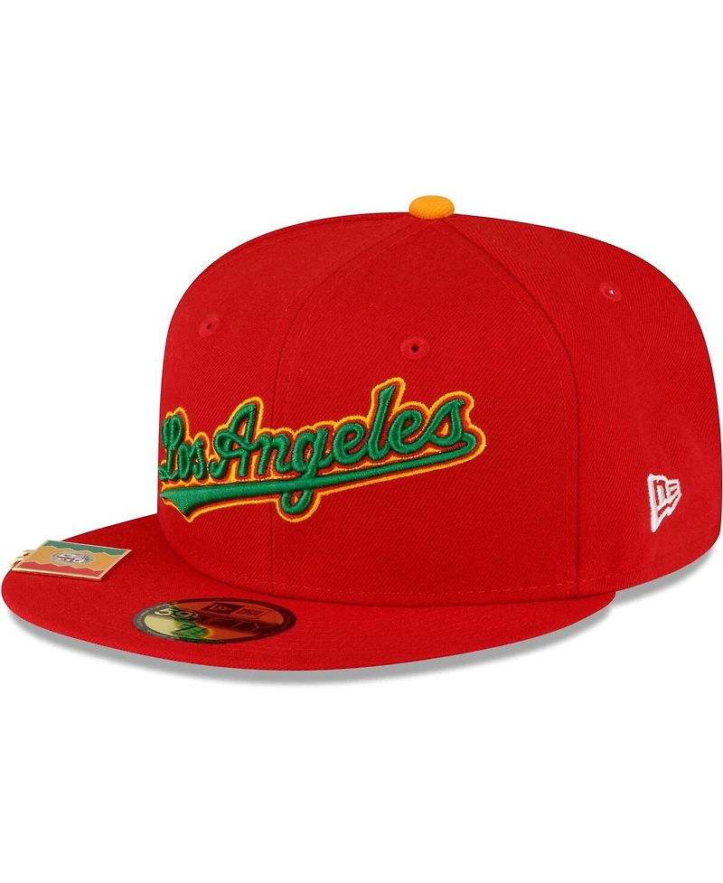 Men's New Era Red Los Angeles Dodgers City Flag 59FIFTY Fitted Hat