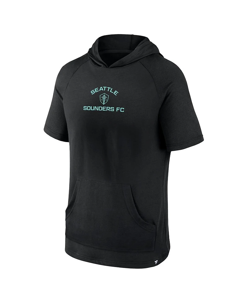 Men's Fanatics Black Seattle Sounders Fc Match Raglan Short Sleeve Pullover Hoodie
