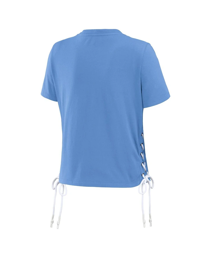Women's Wear by Erin Andrews Carolina Blue North Tar Heels Side Lace-Up Modest Crop T-shirt