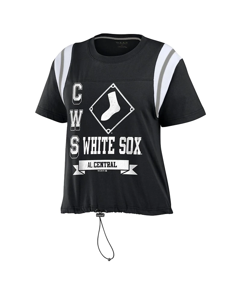 Women's Wear by Erin Andrews Black Distressed Chicago White Sox Cinched Colorblock T-shirt