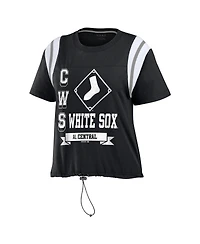 Women's Wear by Erin Andrews Black Distressed Chicago White Sox Cinched Colorblock T-shirt