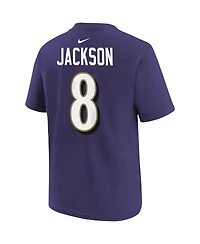 Big Boys Nike Lamar Jackson Purple Baltimore Ravens Player Name and Number T-shirt