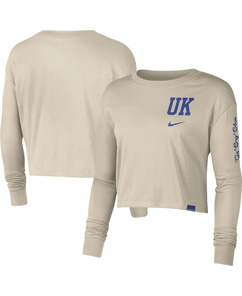 Women's Nike Cream Kentucky Wildcats Varsity Letter Long Sleeve Crop Top