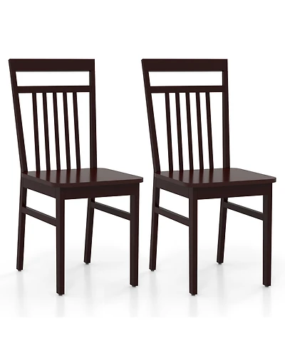 Costway Farmhouse Dining Chair Set of 2 Armless Wooden Chair with Slanted High Backrest