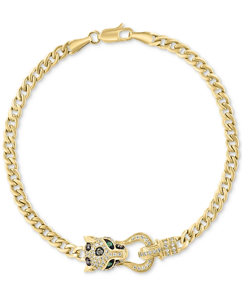Effy Multicolor Diamond (1/2 ct. t.w.) & Emerald (1/20 ct. t.w.) Panther Head Link Bracelet in 14k Gold