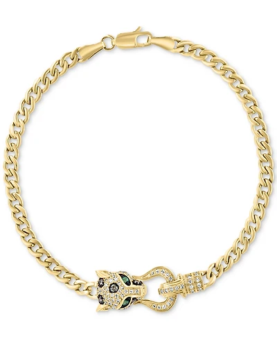 Effy Multicolor Diamond (1/2 ct. t.w.) & Emerald (1/20 ct. t.w.) Panther Head Link Bracelet in 14k Gold
