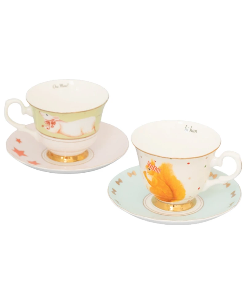 Yvonne Ellen Mouse and Squirrel Cup and Saucer, Set of 2
