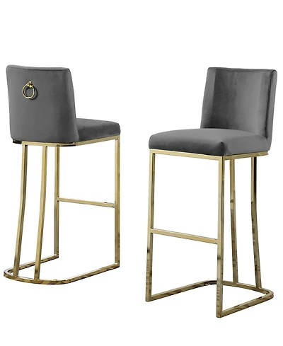 Best Quality Furniture 20" L x 16" W x 41" H Velvet Barstools with Gold-tone Chrome Base, Set of 2
