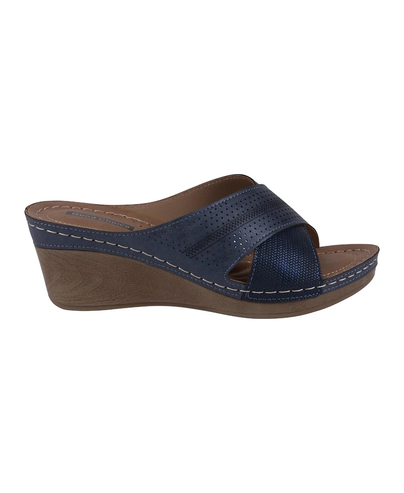 Gc Shoes Women's Hayden Perforated Contrast Cross Strap Wedge Sandals