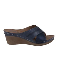 Gc Shoes Women's Hayden Perforated Contrast Cross Strap Wedge Sandals