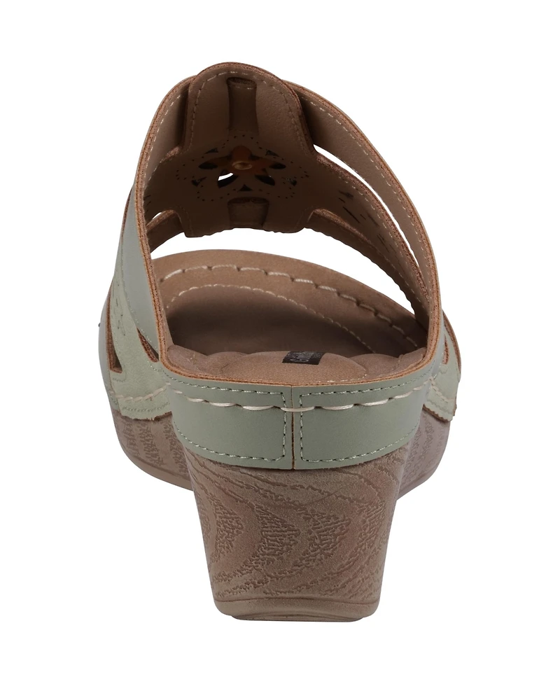 Gc Shoes Women's Spring Triple Band Flower Wedge Sandals