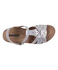 Gc Shoes Women's Darry Perforated T-Strap Slingback Wedge Sandals