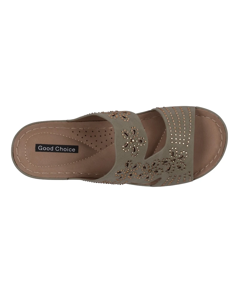 Gc Shoes Women's Santiago Perforated Studded Slip-On Wedge Sandals