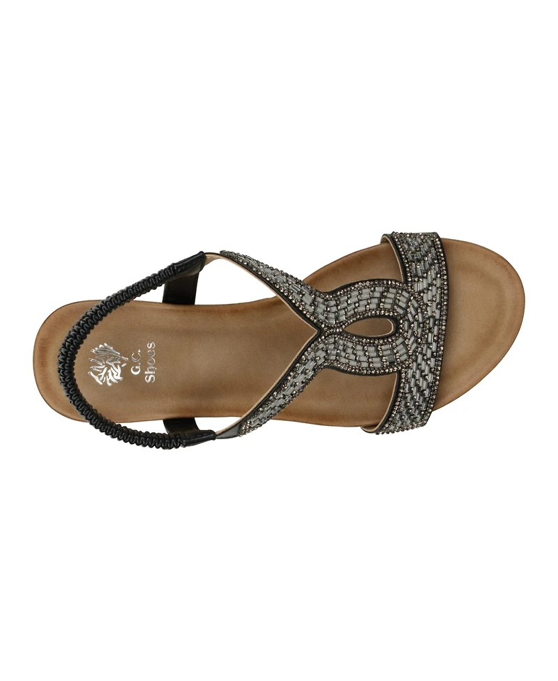 Gc Shoes Women's Celestia Embellished Cut Out Slingback Wedge Sandals