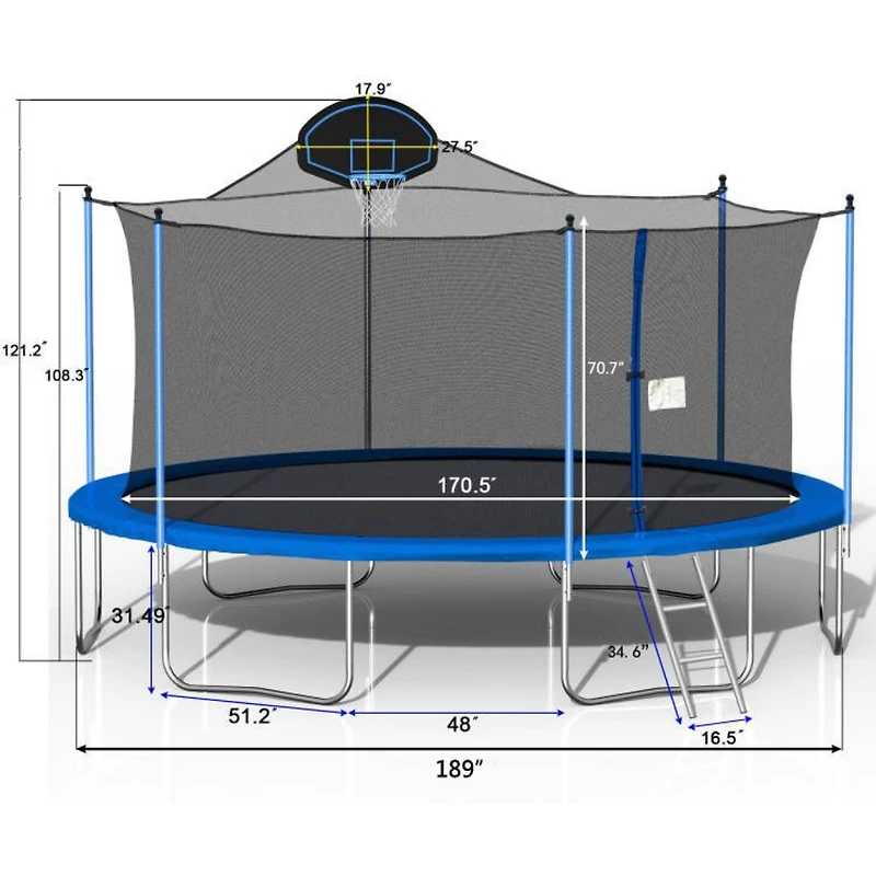 Streamdale Furniture 16FT Trampoline with Basketball Hoop & Safety Enclosure