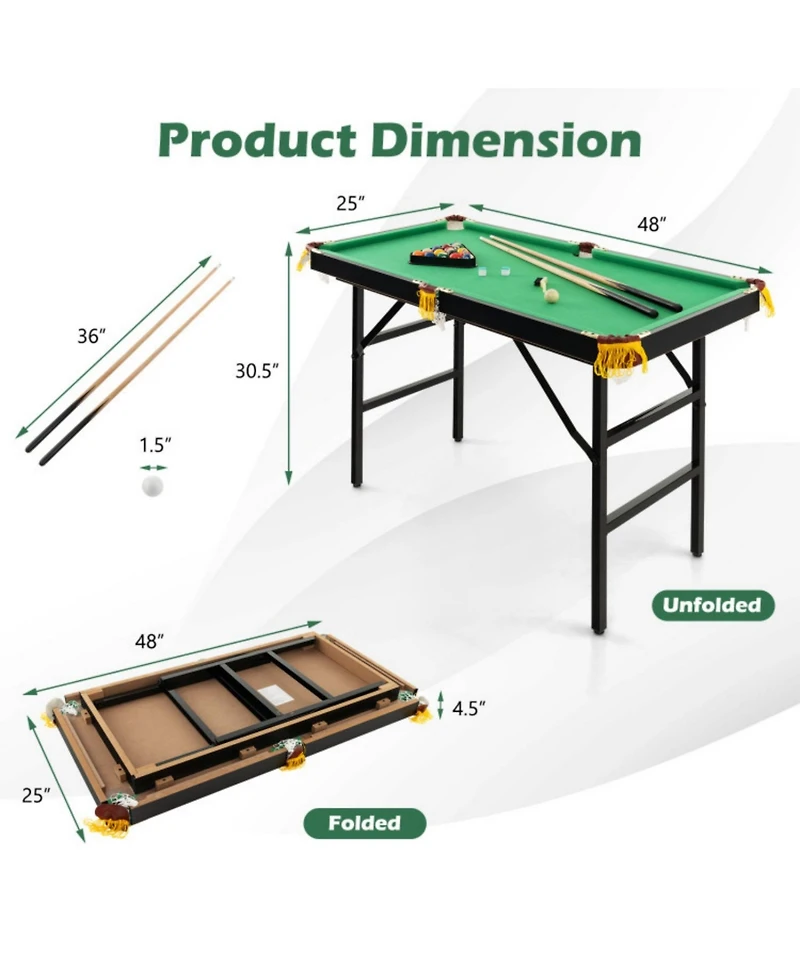 Sugift 47 Inch Folding Billiard Table with Cues and Brush Chalk