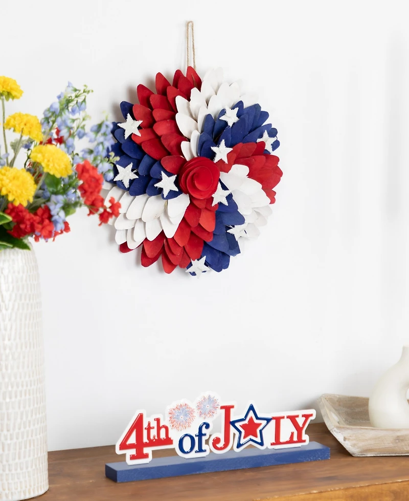 Northlight Americana Petals and Rose Artificial Wooden Floral Wreath, 11"