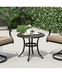 Costway 24" Patio Side Table with Adjustable Footpads Round Cast Aluminum End Table