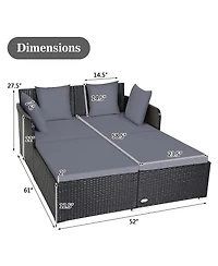Outdoor Patio Rattan Daybed Pillows Cushioned Sofa Furniture