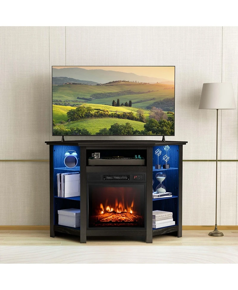 Costway Fireplace Tv Stand with Led Lights & 18'' Electric for Tvs up to 50''