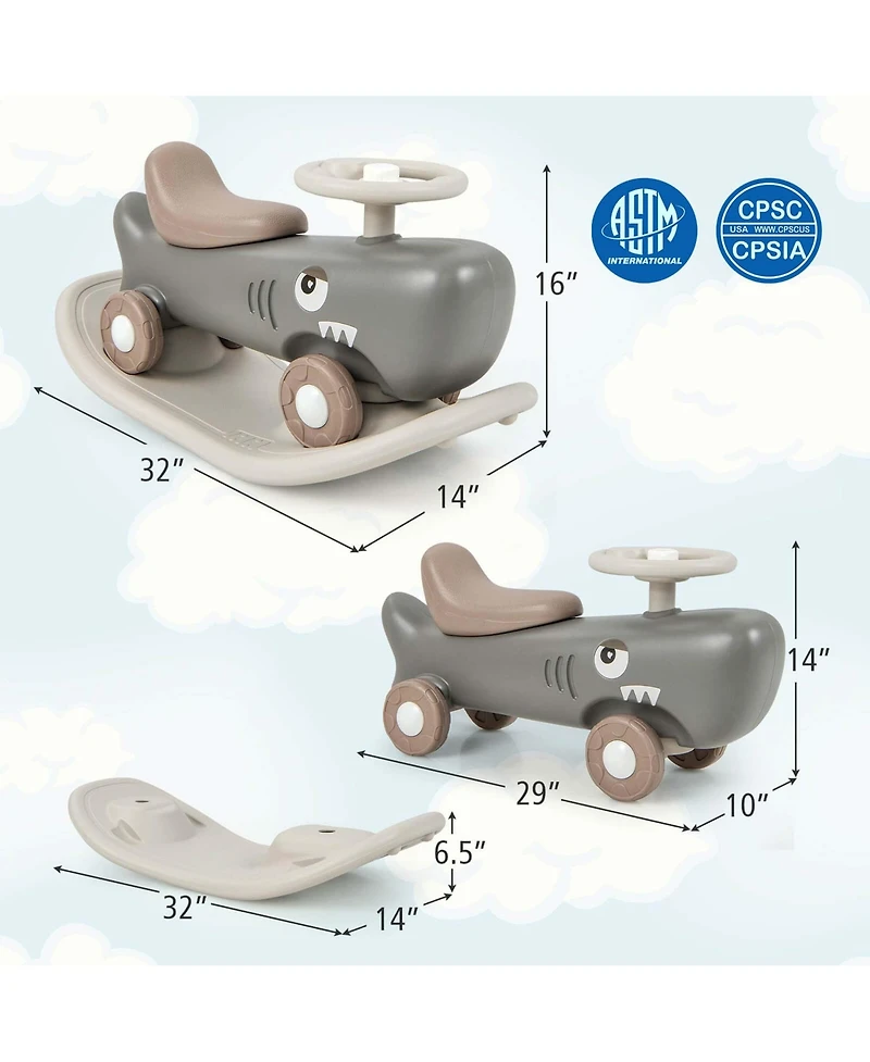 Convertible Rocking Horse & Sliding Car with Detachable Balance Board