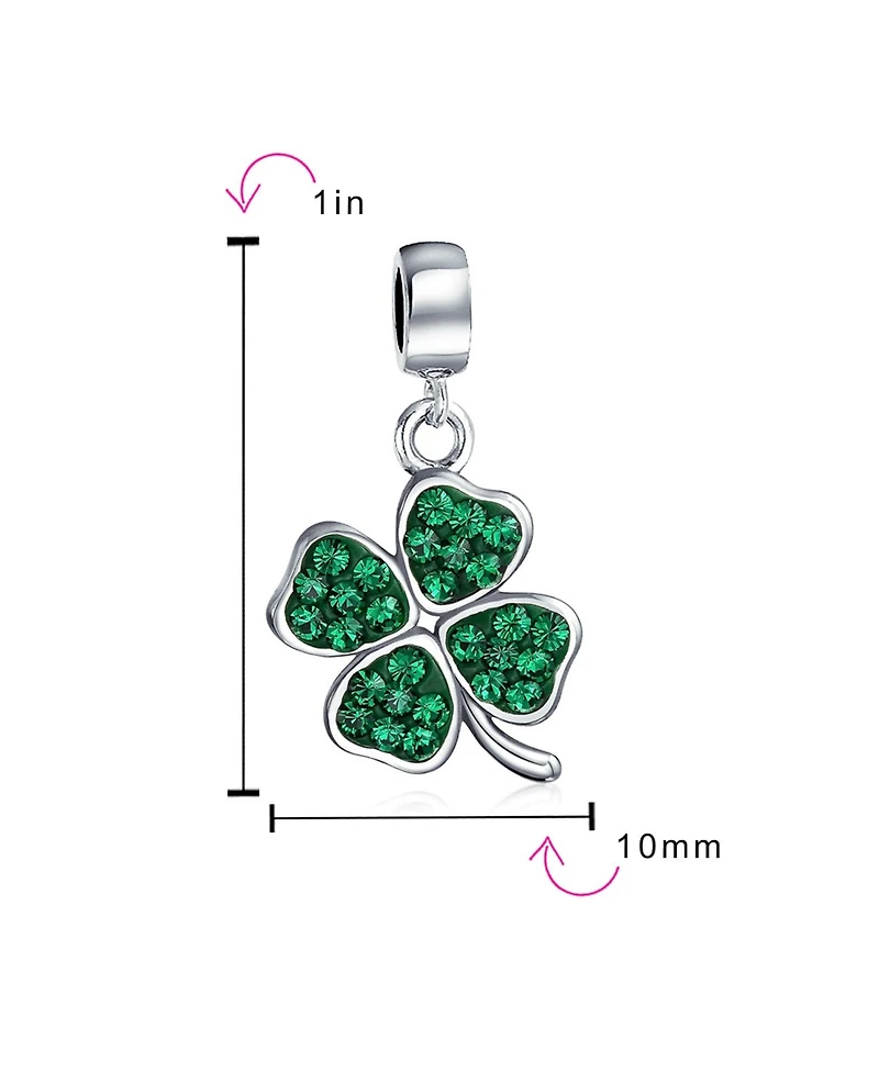 Bling Jewelry Celtic Lucky Good Luck Leaf Green Crystal Shamrock Irish Clover Dangle Bead Charm Sterling Silver