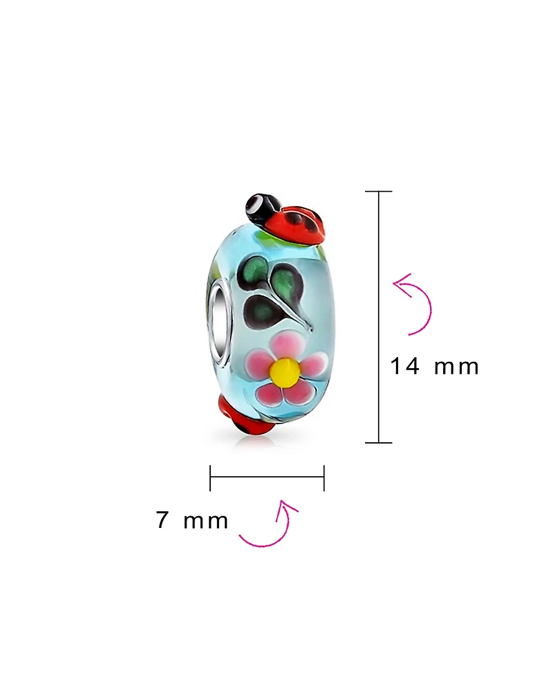 Bling Jewelry Insect Set Bundle Sterling Silver Core Multi Color 3D Lamp Work Murano Glass Ladybug Butterfly Bumble Bee Charm Bead Spacer Fits Europea