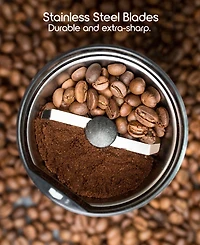 Tzumi Puree Electric Coffee Grinder, One-Touch Spice, Herb, and Bean Grinder with Stainless Steel Blades