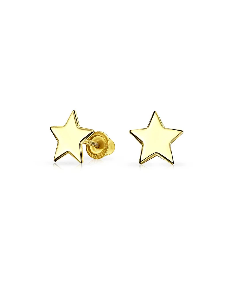 Bling Jewelry Minimalist Yellow 14K Gold Screw back Alphabet Initials Solid Star Stud Earrings