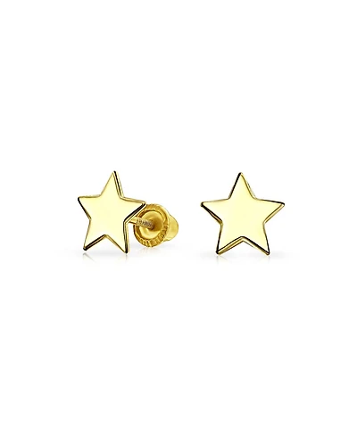 Bling Jewelry Minimalist Yellow 14K Gold Screw back Alphabet Initials Solid Star Stud Earrings