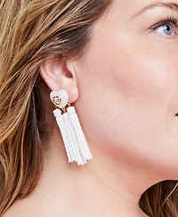 On 34th Gold-Tone Crystal Heart & Beaded Fringe Drop Earrings, Created for Macy's