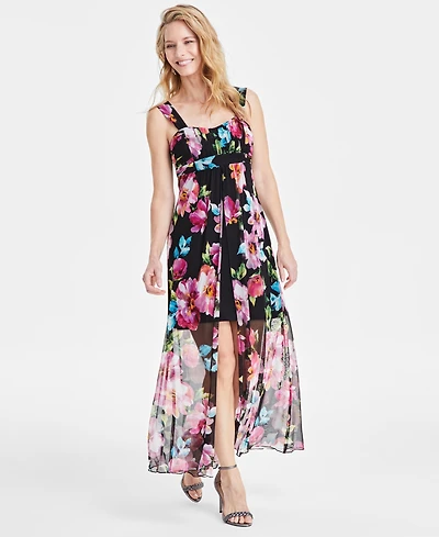 Connected Petite Chiffon High-Low Sheath Dress